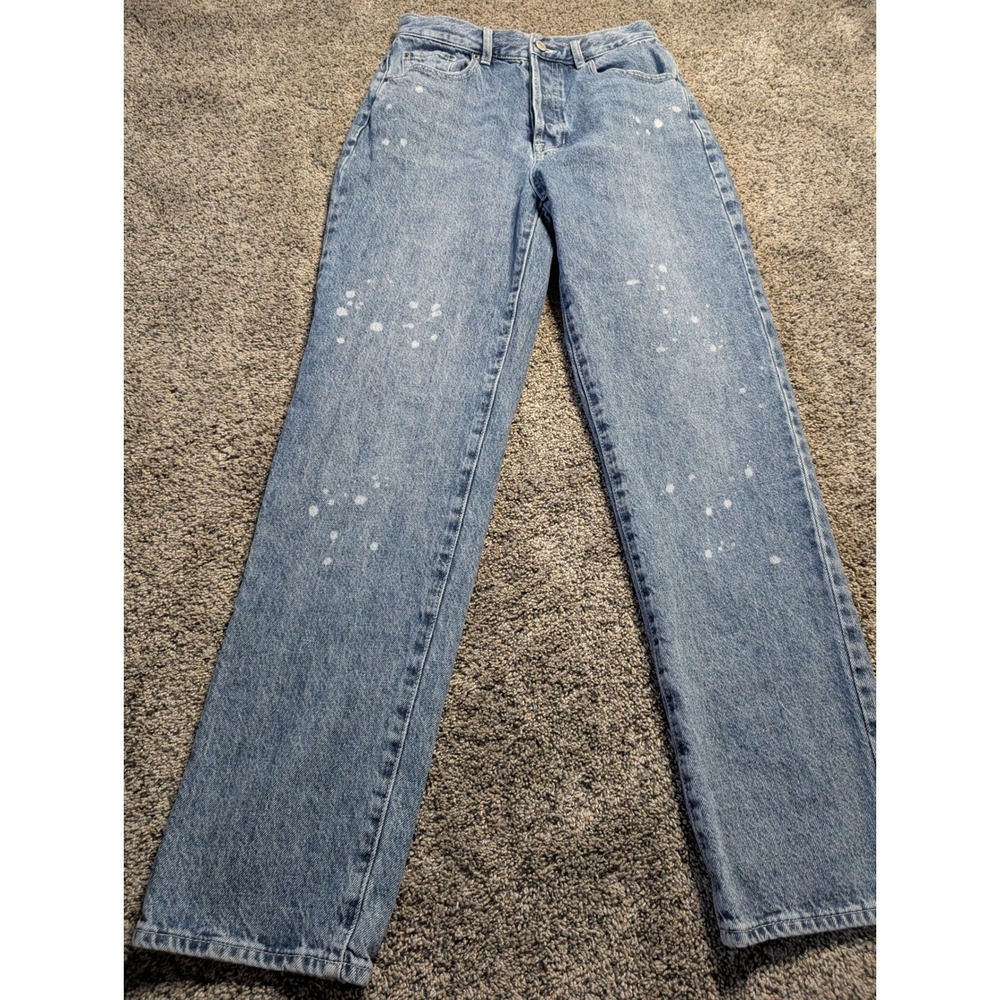 PacSun‎ Dad Jean Light Wash Paint Splatter High Rise Straight Leg Blue Denim 27